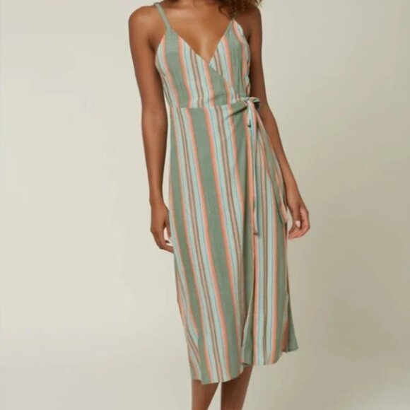 O'Neill Wrap Dress Striped Midi | Beach & Vacation - Picture 1 of 6